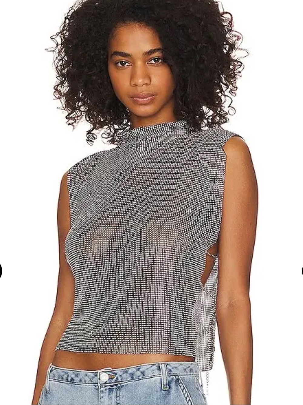 8 Other Reasons Rhinestone Mesh Cowl Neck Top